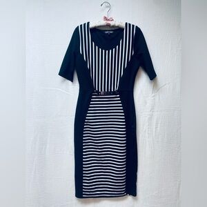 Sweet Almost Famous Black and White Striped Midi Dress, Sz XL!